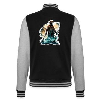 Angler Siluette / angeln / Fisch / See / Sport - College-Sweatjacke - Schwarz/Grau meliert - Hinten - Marisol (170cm)