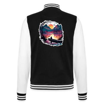 Angler Siluette / angeln / Fisch / See / Sport - College-Sweatjacke - Schwarz/Weiß - Hinten - Marisol (170cm)