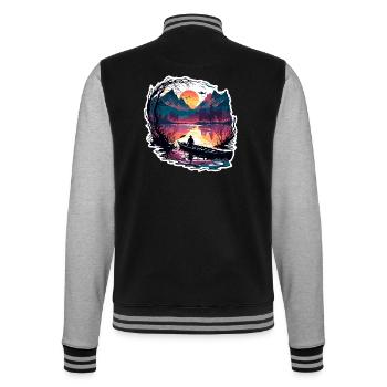 Angler Siluette / angeln / Fisch / See / Sport - College-Sweatjacke - Schwarz/Grau meliert - Hinten - Marisol (170cm)