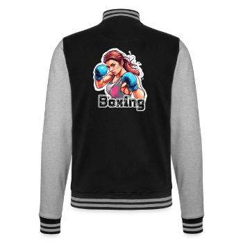 Boxer / Sport / Kampf / Arena / Boxring / Fäuste - College-Sweatjacke - Schwarz/Grau meliert - Hinten - Marisol (170cm)