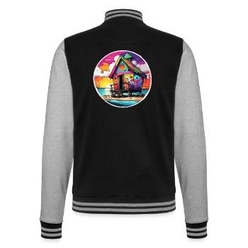 Lakeside House / Cabin / Lake / Mountains / Nature /Forest - College Sweat Jacket - black/heather grey - Back - Marisol (170cm)