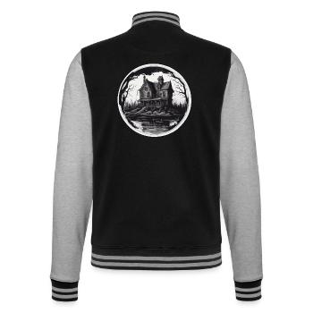 Lakeside House / Cabin / Lake / Mountains / Nature /Forest - College Sweat Jacket - black/heather grey - Back - Marisol (170cm)