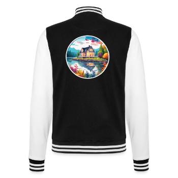 Haus am See / Hütte / See / Berge / Natur /Wald - College-Sweatjacke - Schwarz/Weiß - Hinten - Marisol (170cm)