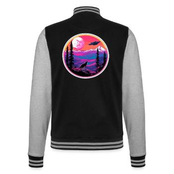 Wolf / Rudel / Wald / Wild / Tierwelt / heulen - College-Sweatjacke - Schwarz/Grau meliert - Hinten - Marisol (170cm)