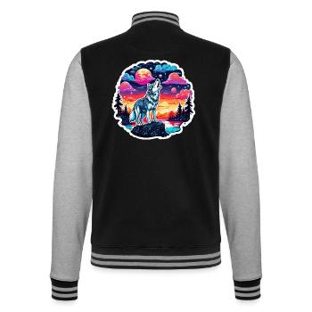 Wolf / Rudel / Wald / Wild / Tierwelt / heulen - College-Sweatjacke - Schwarz/Grau meliert - Hinten - Marisol (170cm)