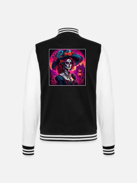 La Catrina/ Tattoo / Mexiko / Totenkopf / Skull - College-Sweatjacke - Schwarz/Weiß