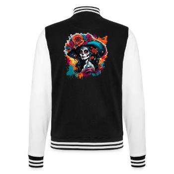 La Catrina/ Tattoo / Mexiko / Totenkopf / Skull - College-Sweatjacke - Schwarz/Weiß - Hinten - Marisol (170cm)
