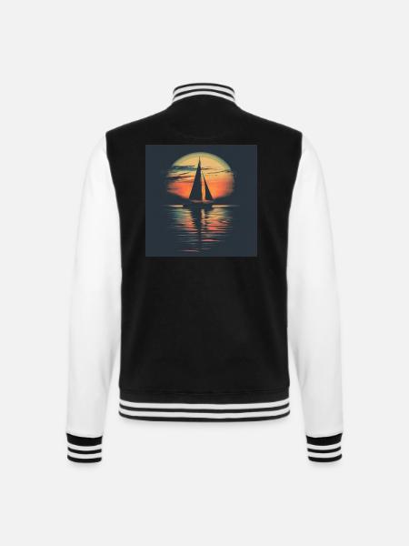 Segelschiff im Sonnenuntergang - College-Sweatjacke - Schwarz/Weiß