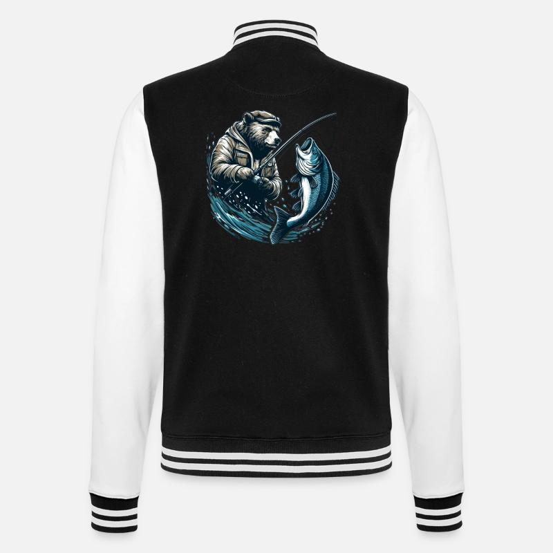 Bear Fishing Angler Fish Gift - College Sweat Jacket - black/white
