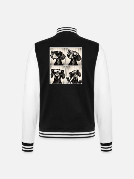 Retro-Fotostreifen mit Dackel und Sonnenbrille - College-Sweatjacke - Schwarz/Weiß