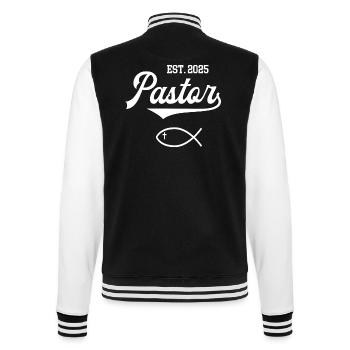 Pastor est 2025 Fisch Symbol Christentum Kirche - College-Sweatjacke - Schwarz/Weiß - Hinten - Marisol (170cm)