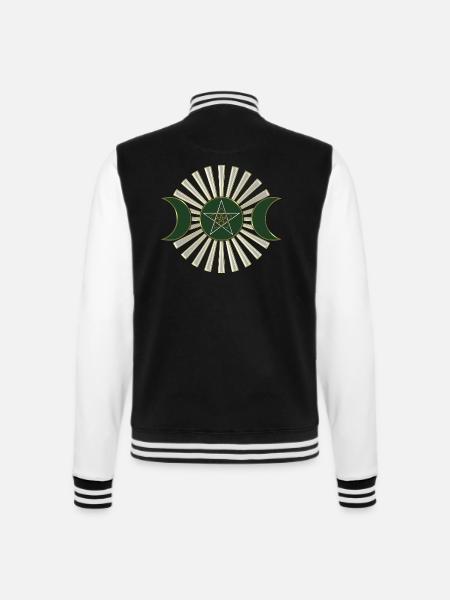 Mond - Pentagramm - Venusblume - grün - College-Sweatjacke - Schwarz/Weiß