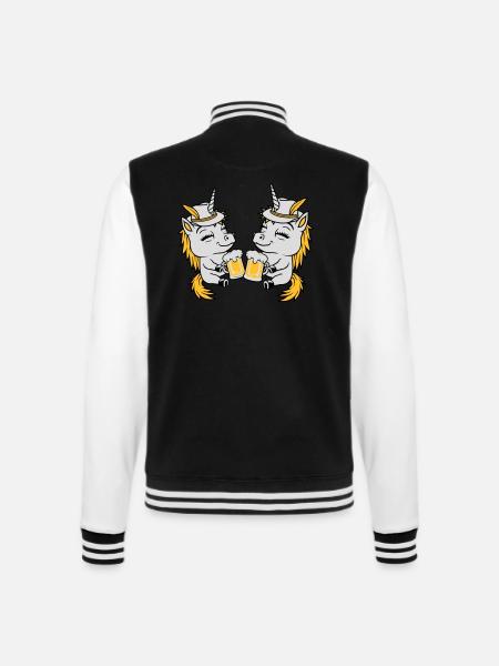 Einhorn Freunde Bier Anstoßen - College-Sweatjacke - Schwarz/Weiß