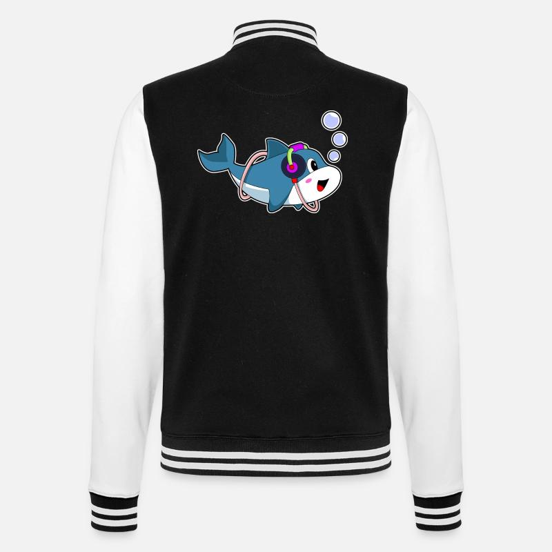 Delfin Kopfhörer Musik - College-Sweatjacke - Schwarz/Weiß