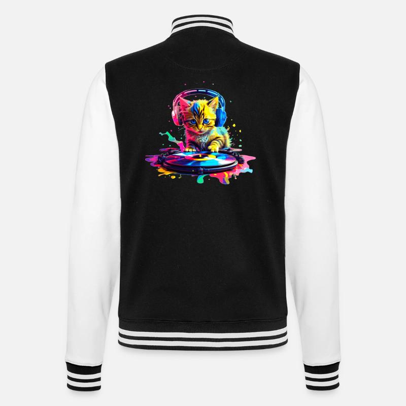 Kätzchen DJ - Regenbogen - College-Sweatjacke - Schwarz/Weiß