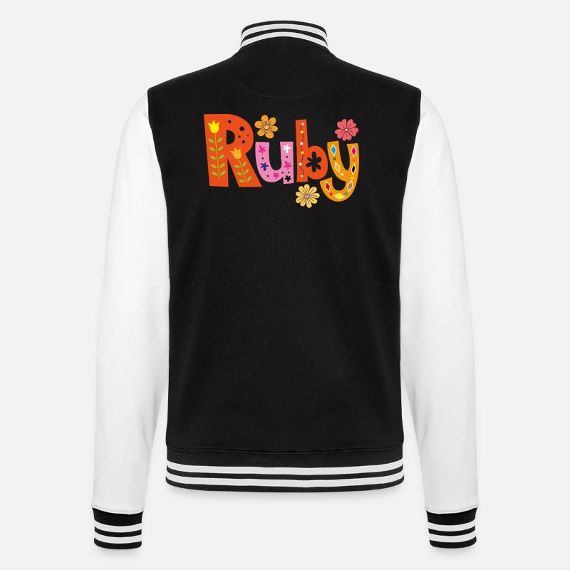 Personalisierter Ruby-Name - College-Sweatjacke - Schwarz/Weiß