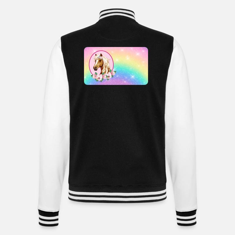 Pferd mit Blumen und Glitter Regenbogen - College-Sweatjacke - Schwarz/Weiß