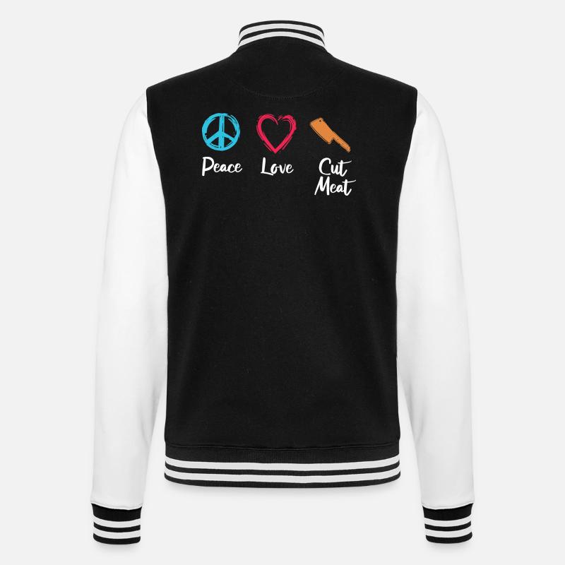 Frieden Liebe Fleisch schneiden - College-Sweatjacke - Schwarz/Weiß