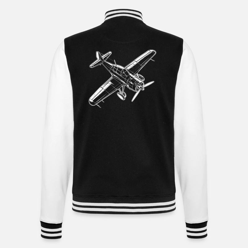 Propellerflugzeug - College-Sweatjacke - Schwarz/Weiß