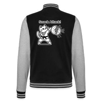 Karate-Katze, die einen Keks schlägt - Snack Attack Design - College-Sweatjacke - Schwarz/Grau meliert - Hinten - Marisol (170cm)