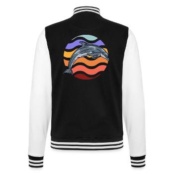 Dolphin in wave pattern - College Sweat Jacket - black/white - Back - Marisol (170cm)