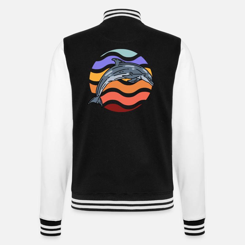 Dolphin in wave pattern - College Sweat Jacket - black/white