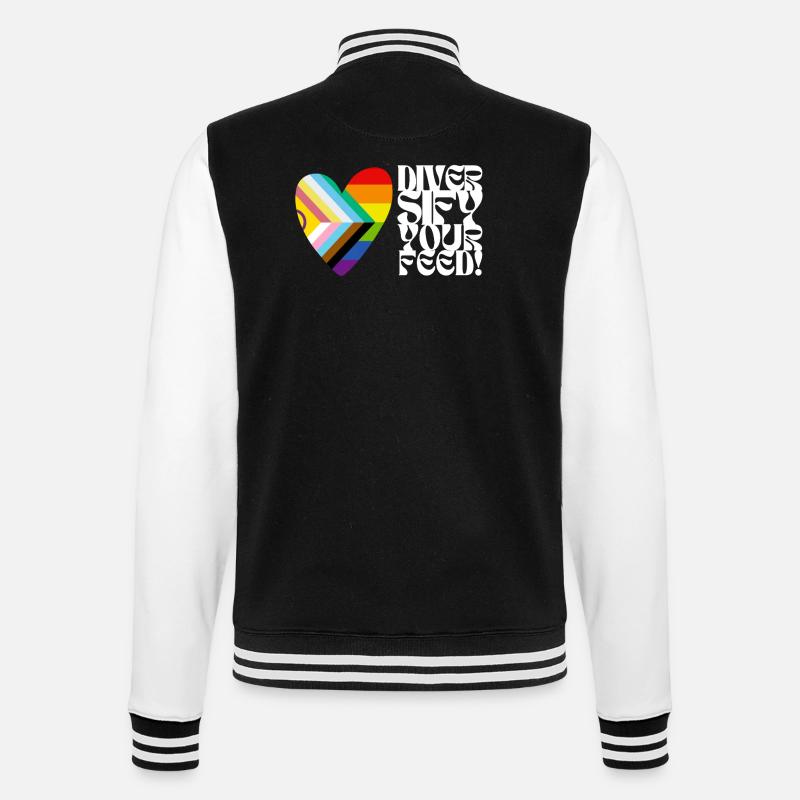 🌈♿ Diversify Your Feed–Progress Pride&Disability - College-Sweatjacke - Schwarz/Weiß