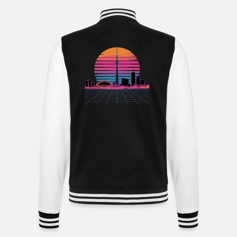 Coucher de soleil rétro Néon Skyline - Veste Teddy - noir/blanc