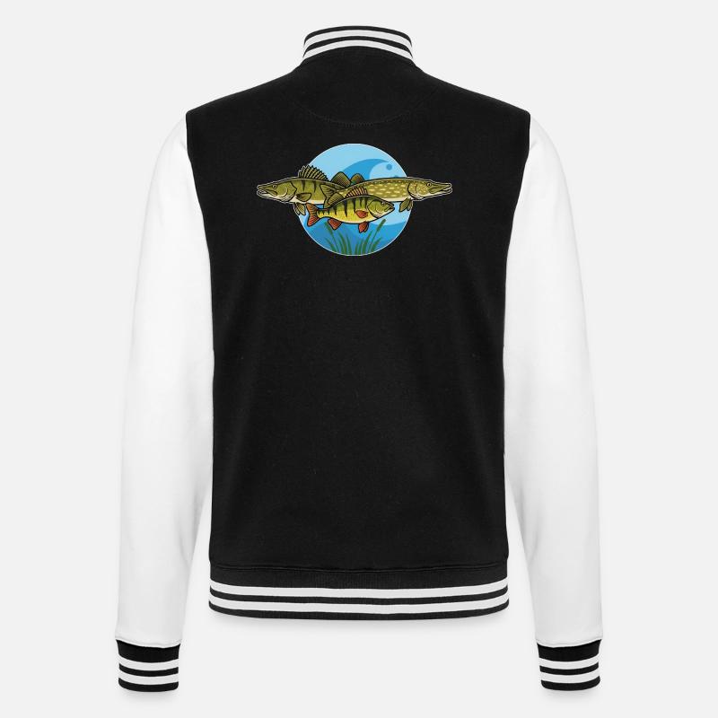 Perche, brochet, zander, prédateur, pêche - Veste Teddy - noir/blanc