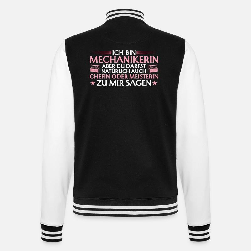 Handwerkerin Chefin oder Meisterin - Mechanikerin - College-Sweatjacke - Schwarz/Weiß