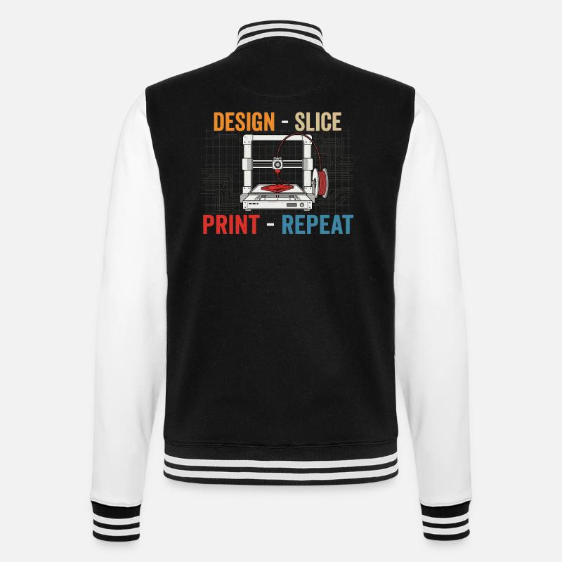 3D-Druck Evolution – Design Slice Print Repeat - College-Sweatjacke - Schwarz/Weiß