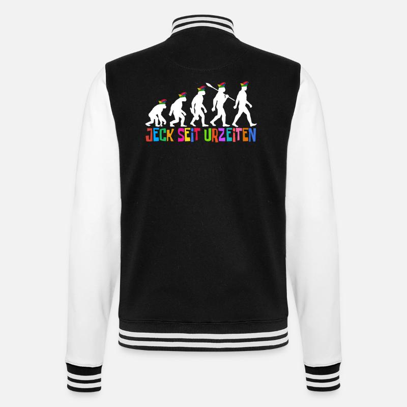Jeck seit Urzeiten | Evolution Narren, Fastnacht - College-Sweatjacke - Schwarz/Weiß