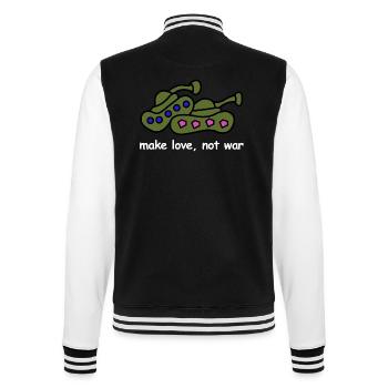 Macht Liebe, keinen Krieg | Frieden, Cartoon - College-Sweatjacke - Schwarz/Weiß - Hinten - Marisol (170cm)