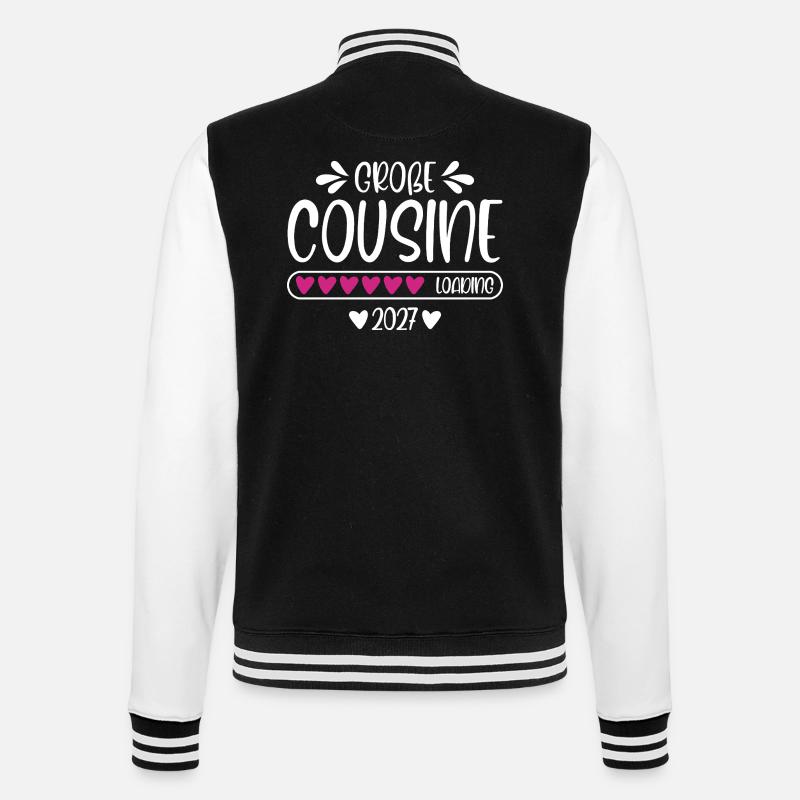 Große Cousine 2027 loading Herzchen Ladebalken - College-Sweatjacke - Schwarz/Weiß