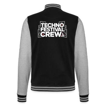 Techno Festival Crew – Techo Party Outfit - College-Sweatjacke - Schwarz/Grau meliert - Hinten - Marisol (170cm)