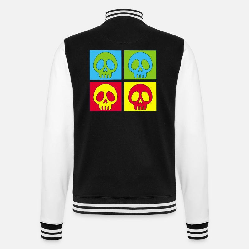 Totenschädel und vierfarbiger Druck - College-Sweatjacke - Schwarz/Weiß