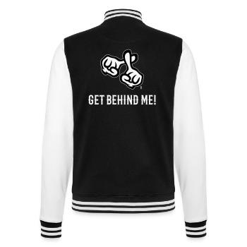 Stell dich hinter mich! (Kreuz / Bibel / Religion / NEG 2C) - College-Sweatjacke - Schwarz/Weiß - Hinten - Marisol (170cm)