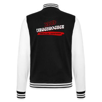 Ungebrochen Statement - Hinfallen Aufstehen - College-Sweatjacke - Schwarz/Weiß - Hinten - Marisol (170cm)