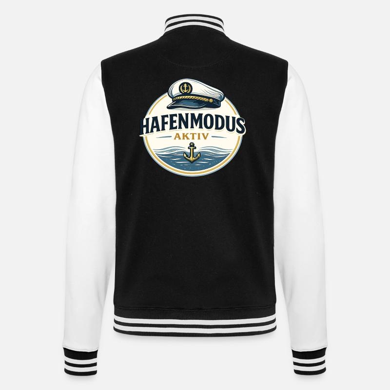 Hafenmodus aktiv maritimer Anker Spruch - College-Sweatjacke - Schwarz/Weiß