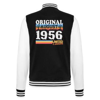 Vintage August 1956 Vintage Retro Birthday - College Sweat Jacket - black/white - Back - Marisol (170cm)
