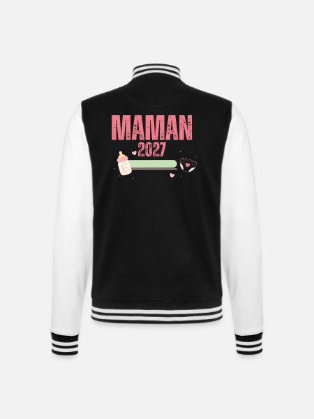 Mutter 2027 Schwangerschaftsankündigung – Werdende Mutter - College-Sweatjacke - Schwarz/Weiß