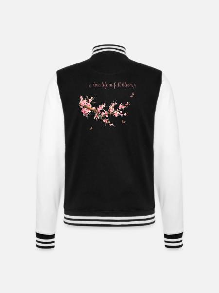 Lebe dein Leben in voller Blüte-Typografie - College-Sweatjacke - Schwarz/Weiß
