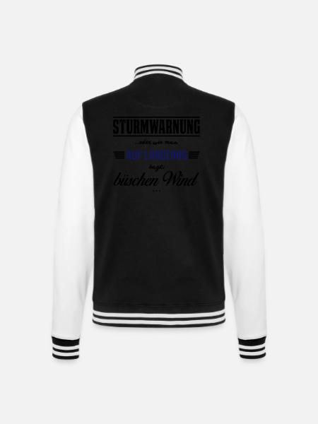 Sturmwarnung Langeoog - büschen Wind - College-Sweatjacke - Schwarz/Weiß