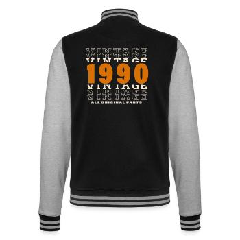 1990 : Vintage - 34e anniversaire - Veste Teddy - noir/gris chiné - Dos - Marisol (170cm)