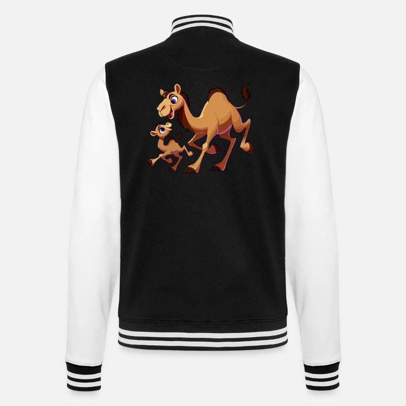Kamelmutter mit herumtollendem Kind - College-Sweatjacke - Schwarz/Weiß