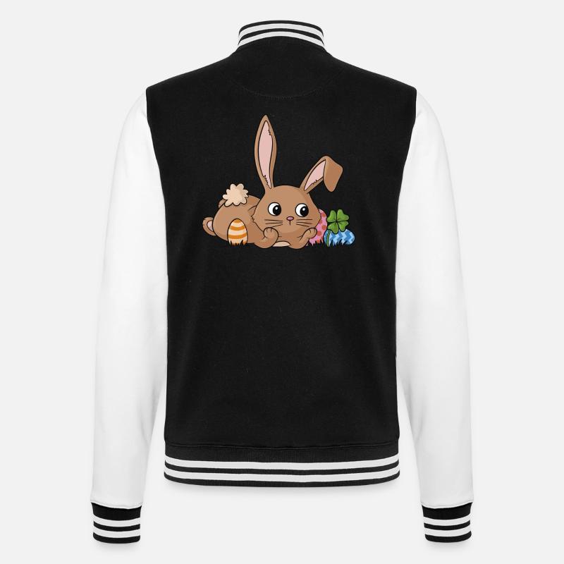 Träumender Comic Osterhase - College-Sweatjacke - Schwarz/Weiß