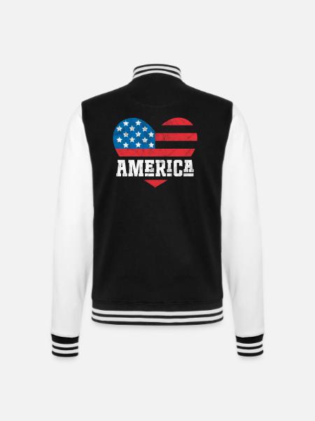 America Flag Heart - College Sweat Jacket - black/white