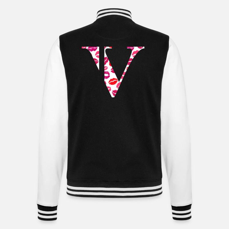 Buchstabe v Küsse - College-Sweatjacke - Schwarz/Weiß