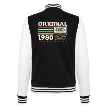 44th Birthday Husband March 1980 Mixtape Cassette - College Sweat Jacket - black/white - Back - Marisol (170cm)