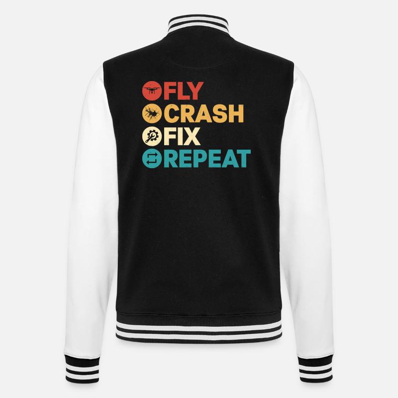 Fly Crash Fix Repeat Drone Pilot RC Flight - College-Sweatjacke - Schwarz/Weiß